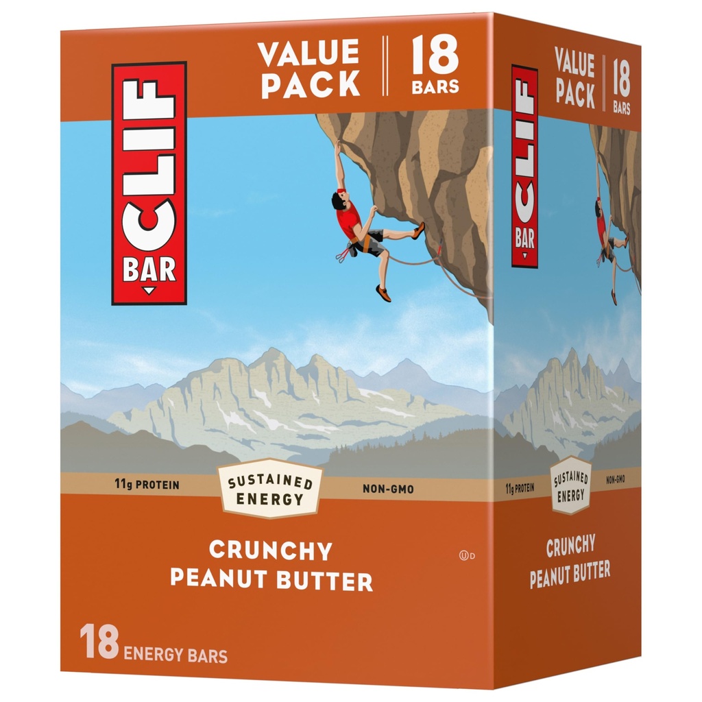 CLIF BAR - Crunchy Peanut Butter - Made with Organic Oats - 11g Protein - Non-GMO - Plant Based - Energy Bars - 2.4 oz. (18 Pack)