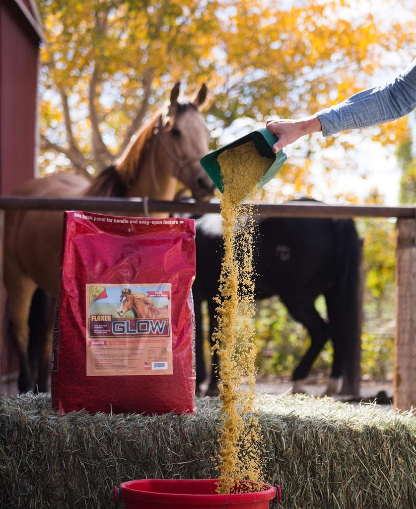 Glow 40 lb, Ayudas en la ganancia de peso para caballos y mejora la carne y condición, alta en Omega-3