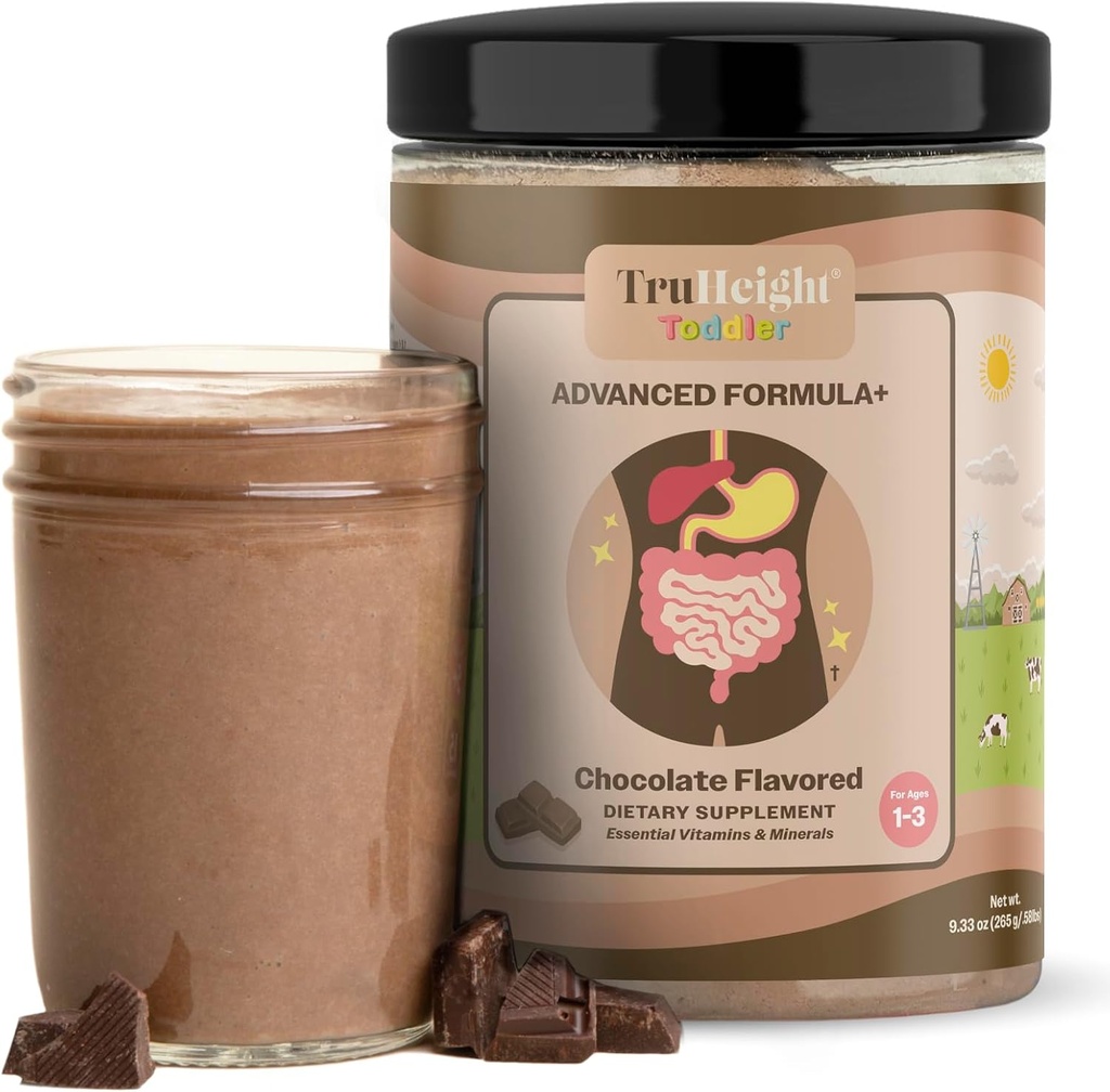 TruHeight Toddler Advanced Fórmula + (Chocolate) 16 Vitaminas incluyendo C, D, Proteína & Hierro para 1, 2, 3 años Bebida Nutricional Basada en leche, Toddler Nutrición completa 12-36 Meses - No GMO