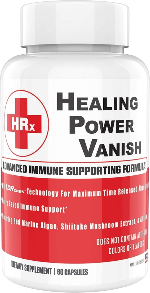 Herp Rescue Healing Power Vanish, Immune Support for Women, Mushroom Supplement, Pure Shiitake Mushroom, Beta Glucan, Red Marine Algae, 60 cápsulas