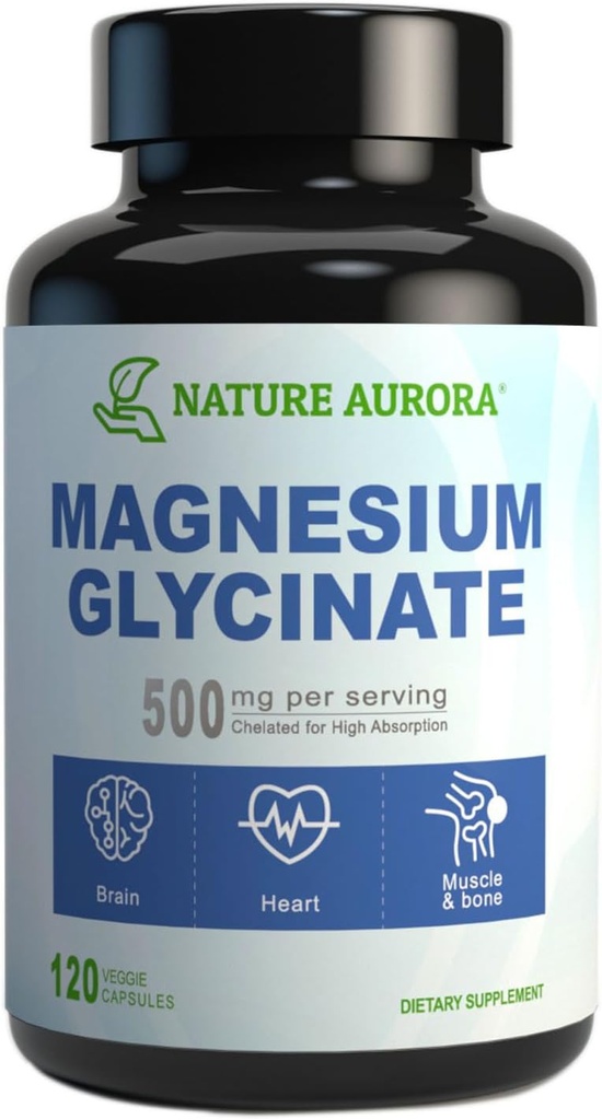 Magnesium Glycinate 500mg Capsules - Chelated High Absorption Magnesium Bisglycinate Supplement for Sleep, Muscle & Heart Support for Women &amp; Men - Pure, Gluten-Free, Non-GMO, 120ct