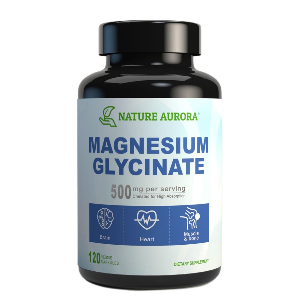 Magnesium Glycinate 500mg Capsules - Chelated High Absorption Magnesium Bisglycinate Supplement for Sleep, Muscle & Heart Support for Women &amp; Men - Pure, Gluten-Free, Non-GMO, 120ct