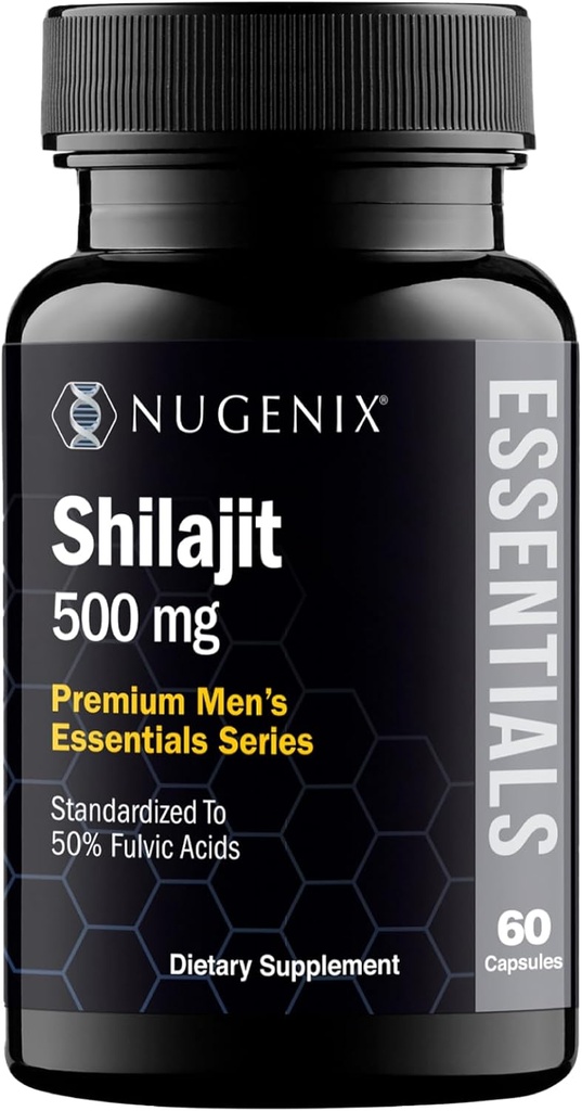 Nugenix Essentials Shilajit Capsules Suplemento para Hombres y Mujeres - 500 mg, Estándarizado a 50% Ácidos Fulvicos, Himalayan, 60 cápsulas