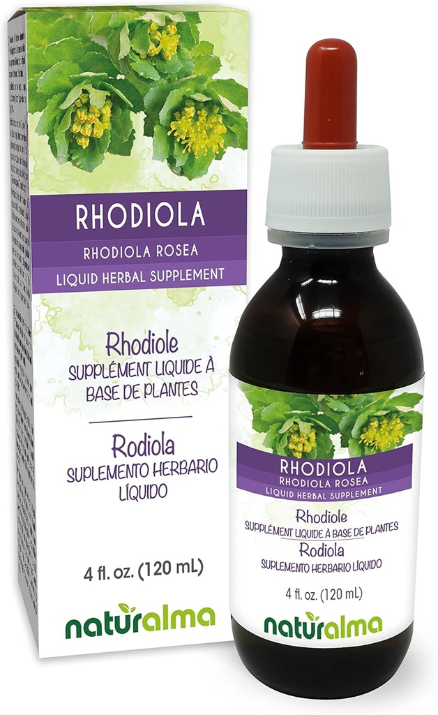 Naturalma Rhodiola rosea (Sedum roseum) Root Alcohol-Free Tintura - 4 fl oz Liquid Extract in Drops - Herbal Supplement - Vegan
