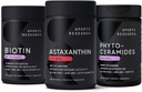 Sports Research Vegan Biotina 10,000mcg con aceite de coco, triple fuerza Astaxanthin 12mg con aceite de coco orgánico & Phytoceramides 350mg por Softgel