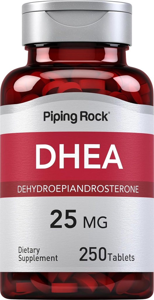 Piping Rock DHEA 25mg tención 250 Tablets ← Dehydroepiandrosterone Suplemento Silencio No GMO, Gluten Free