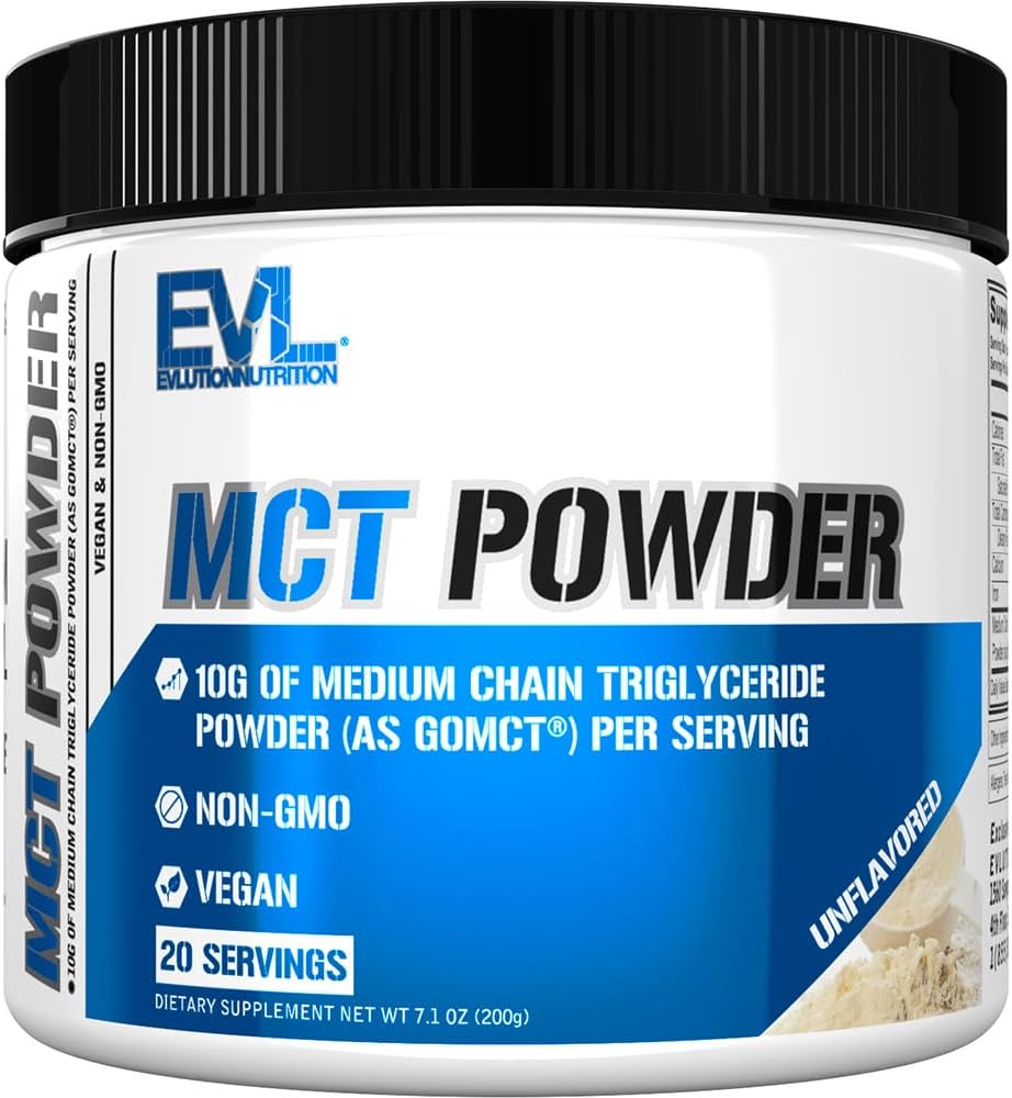 Evlution Nutrition MCT Powder - Keto Supplement - MCT Oil Powder - 10G Medium Chain Triglycerides - Brain & Body Energy Drink - Fatty Acid Supplement - Vegan & Non-GMO - 20 Servings - Unflavored