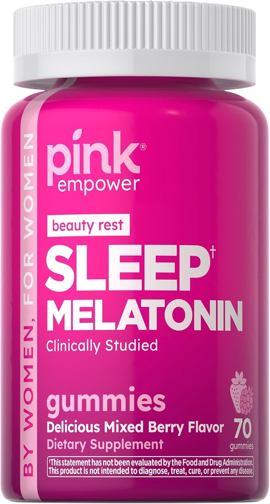 PINK Melatonin Gummies 10mg ← Max Potency ← Mixed Berry Flavor  Vegan, Non-GMO &amp; Gluten Free Supplement