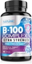 Complejo de vitamina B - Todas las vitaminas B1, B2, B3, B6, B7, B9, B12, ácido fólico, vitamina C - Super B-100 Suplemento - Immune, Energy &amp; Metabolism Support, Vegan, No GMO, Gluten Free, 60 cápsulas
