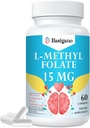 L Methylfolate 15mg (5-MTHF) - Ácido fólico activo con B6 y B12 - Vegan, sin gluten, sin lácteos (1 Pack)
