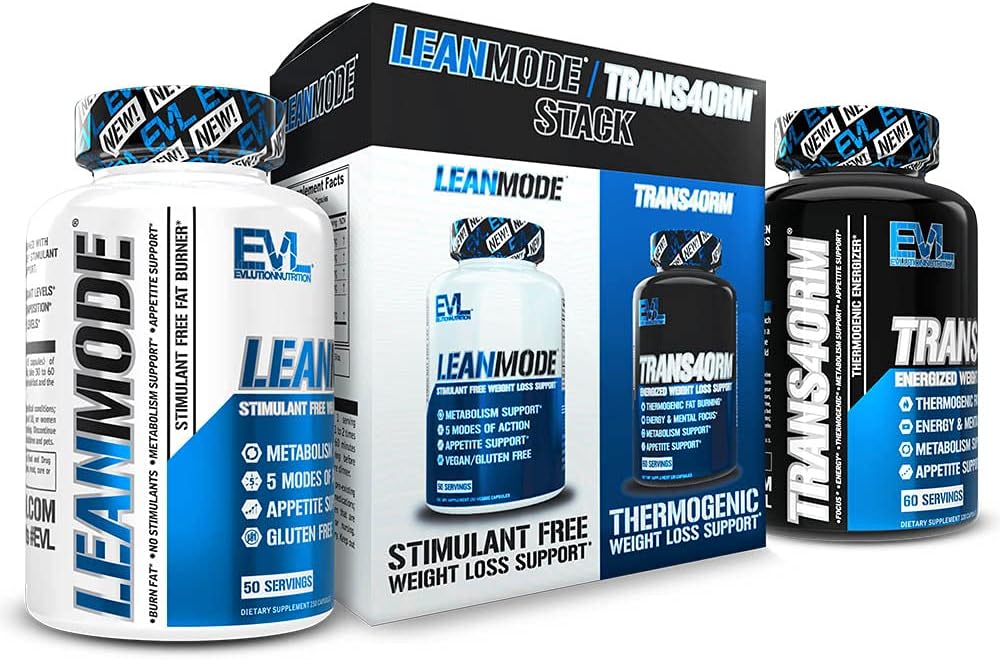 Pérdida de peso EVL Soporte Stack - Trans4orm Thermogenic Fat Burner & Metabolism Pills de apoyo con extracto de grano de café verde y Forskolin Plus LeanMode Non-Stimulant
