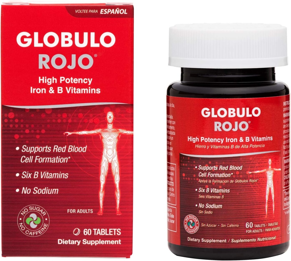 Globulo Rojo Suplemento de hierro - Suplemento dietético píldoras con vitaminas de hierro de alta potencia &amp; B, 60 tabletas