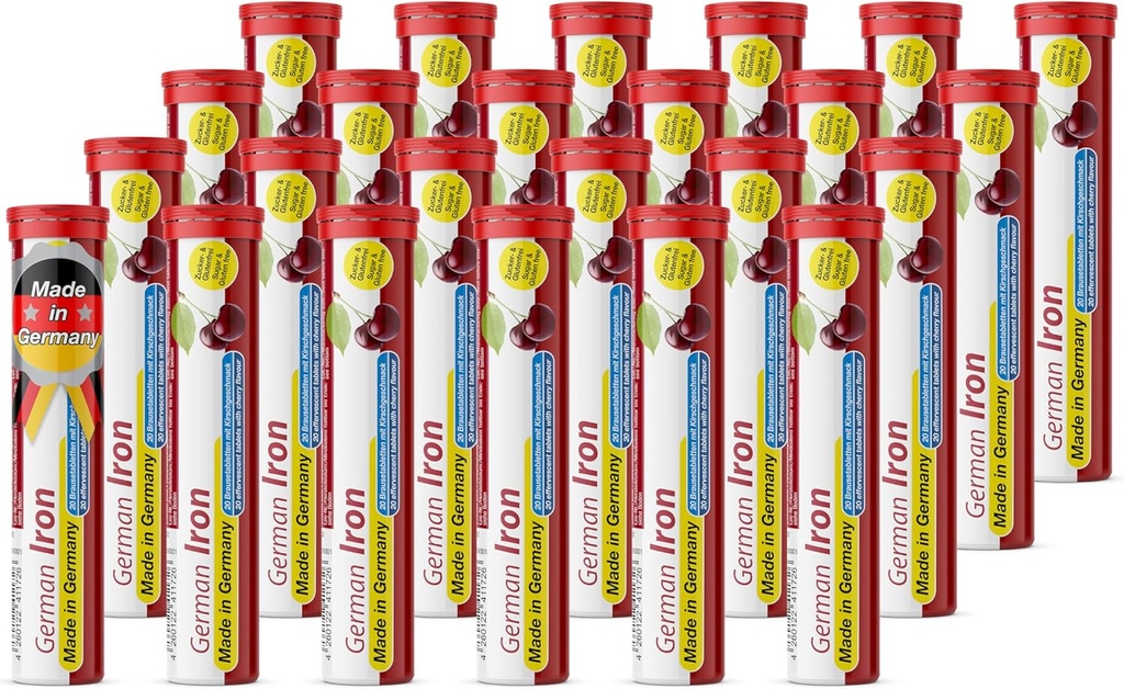 T CUMPL German Iron 14 mg - 480 Vegan Drink Effervescent Tablets - Cherry Flavor - Made in Germany