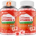 Liposomal Vitamina C 1000mg Gummies llenas para adultos &amp; niños 9+, 1660mg Blend w/Echinacea, Elderberry, D3, Zinc, Iron, Bioflavonoid, Astaxanthin, Natural Organic Chewable Vitamin C, Sugar Gratis, 2Pack