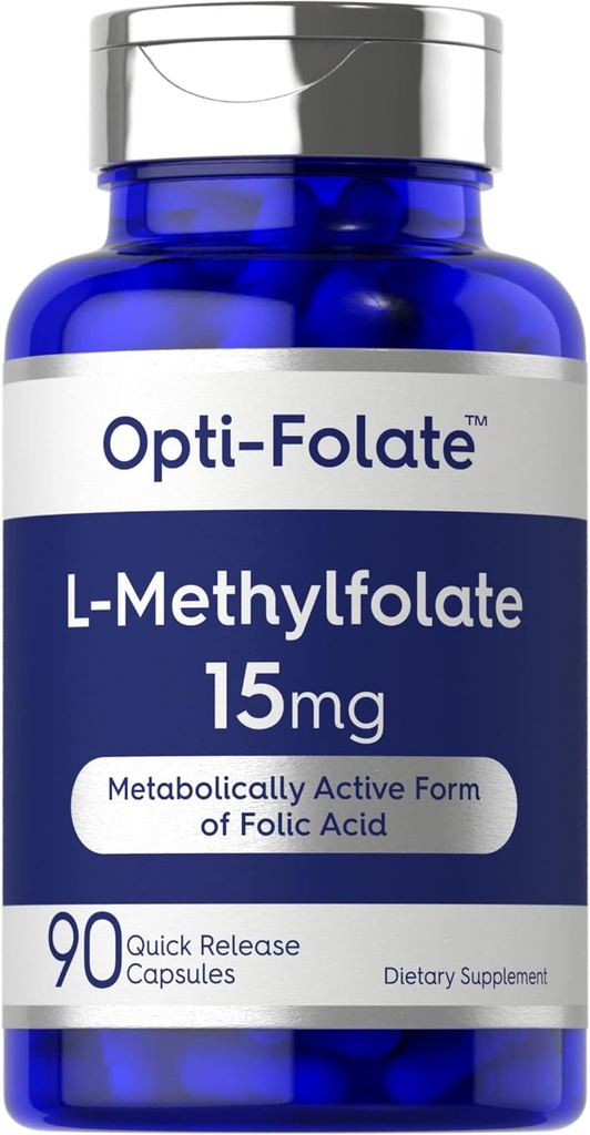 Carlyle L Methylfolate 15mg TENIDO 90 Capsules TEN Max Potency TEN Optimizado y Activado ← Non-GMO, Gluten Free TEN Methyl Folate, 5-MTHF ANTE por Opti-Folate