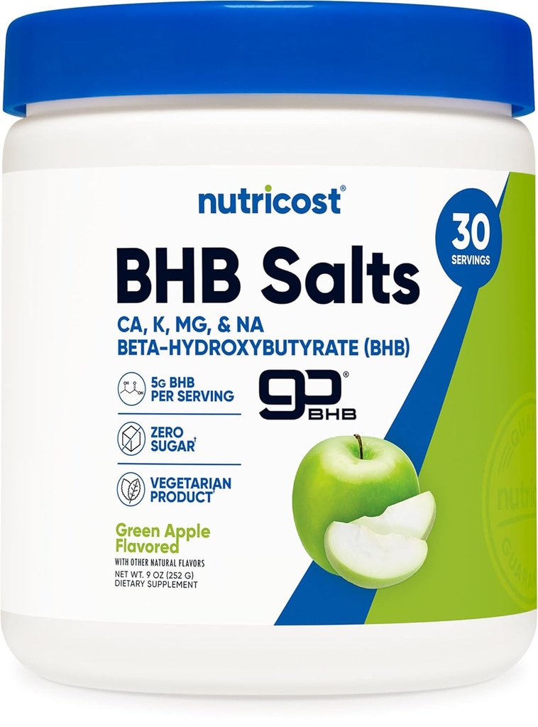 Nutricost BHB Salts Drink Mix (30 Servings, Green Apple Flavored) (5G BHB Per Serving) - 0G Total Sugars, Vegetarian Product