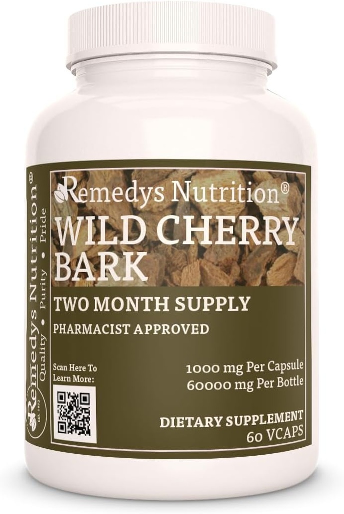 Nutrición de Remedy Bark de Cereza Silvestre Ø 1000 mg, 60 cápsulas veganos Suplemento dietético de hierbas