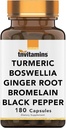tnvitamins Turmeric " Complejo Boswellia (180 cápsulas) con Ginger Root, Bromelain, " Black Pepper Extract ← Joint-Ease Fórmula: Powerful Joint Support Suplemento* Silencio producido en EE.UU.
