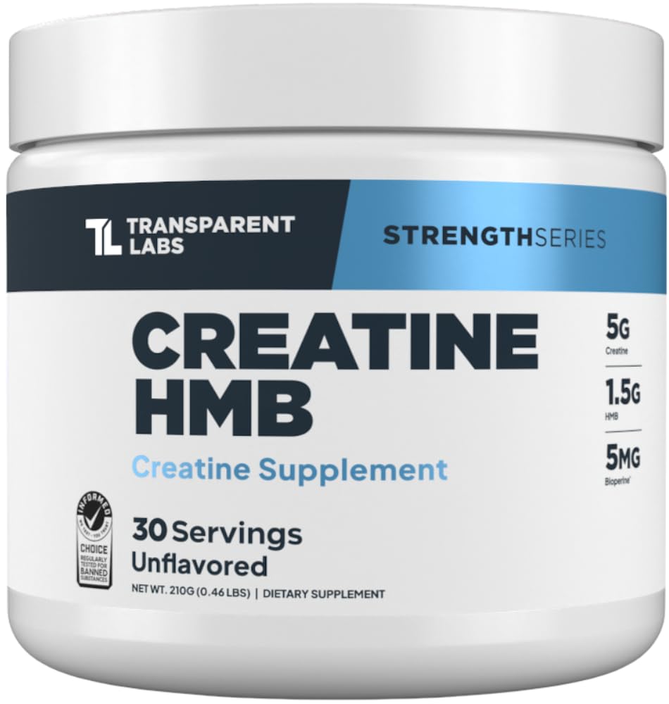 Transparent Labs Creatine HMB - Creatine Monohydrate Powder with HMB for Muscle Growth, Increased Strength, Enhanced Energy Output, and Improved Athletic Performance - 30 Servings, Unflavored