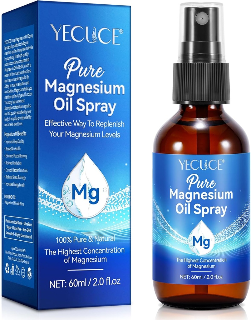 Aceite de Magnesio para Pies, 100% Puro &amp; Aceite de Magnesio Natural, Fácil de Absorb y Uso 2.0 fl.oz