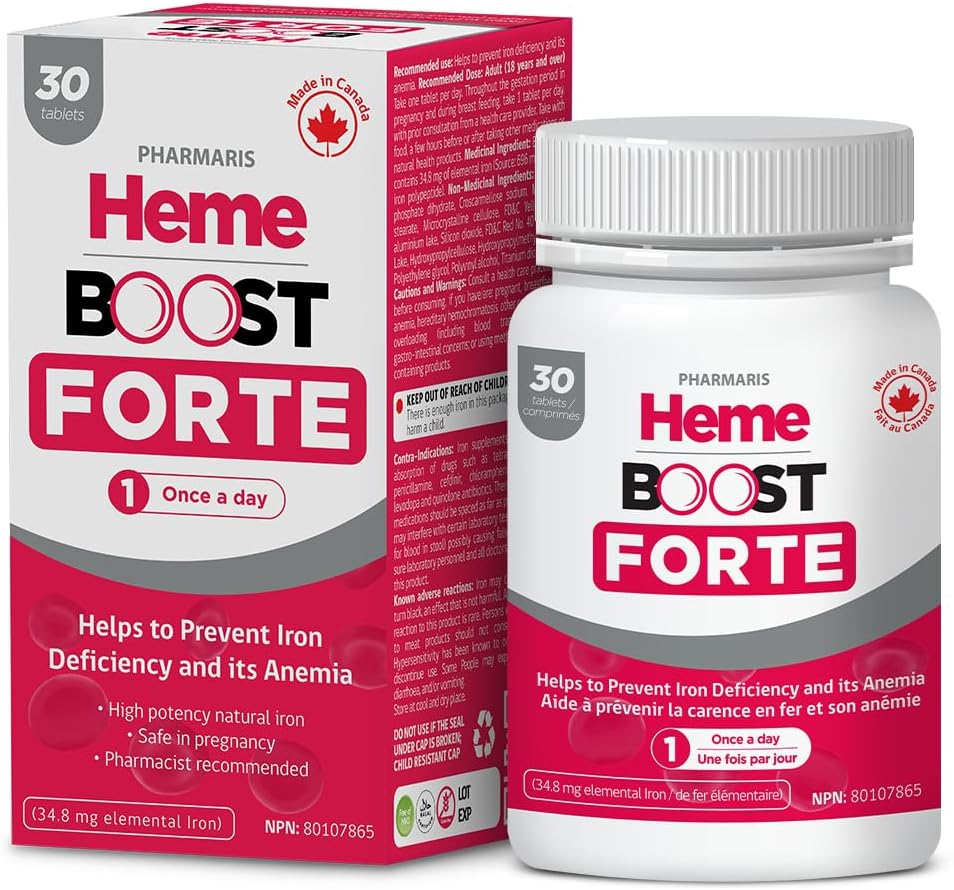 Hemeboost Forte 34.8 mg (696 mg Heme Iron) I 30 Tablets I High Potency Natural Iron Supplement I High Absorption & Gentle on Stomach I Iron Pills for Adults & Safe for Use in Pregnancy