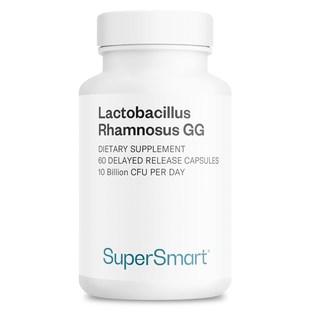 Supersmart - Lactobacillus Rhamnosus GG 10 Billion CFU por día (LGG Probiotic with Inulin) - Digestive &amp; Immune Support - Vaginal Flora Health ← Non-GMO & Gluten Free - 60 DR Capsules