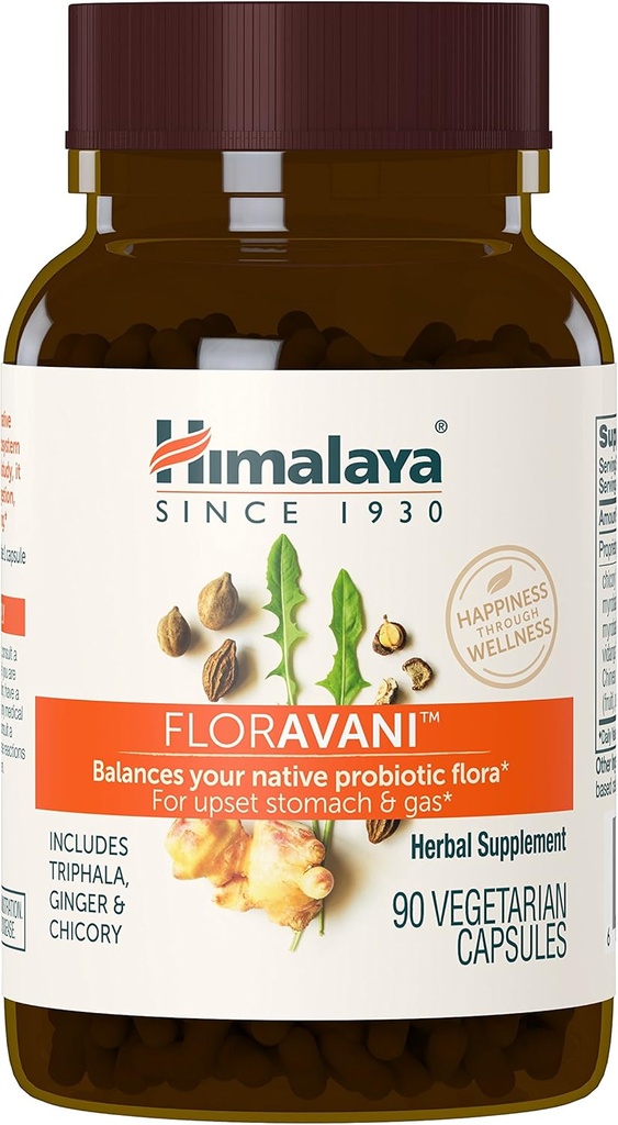 Himalaya FlorAvani - Herbal Digestive Health Supplement Supporting Heartburn and Nausea Relief - Vegan, Non-GMO, Gluten Free, Clinically Studied, 271 mg, 90 cápsulas