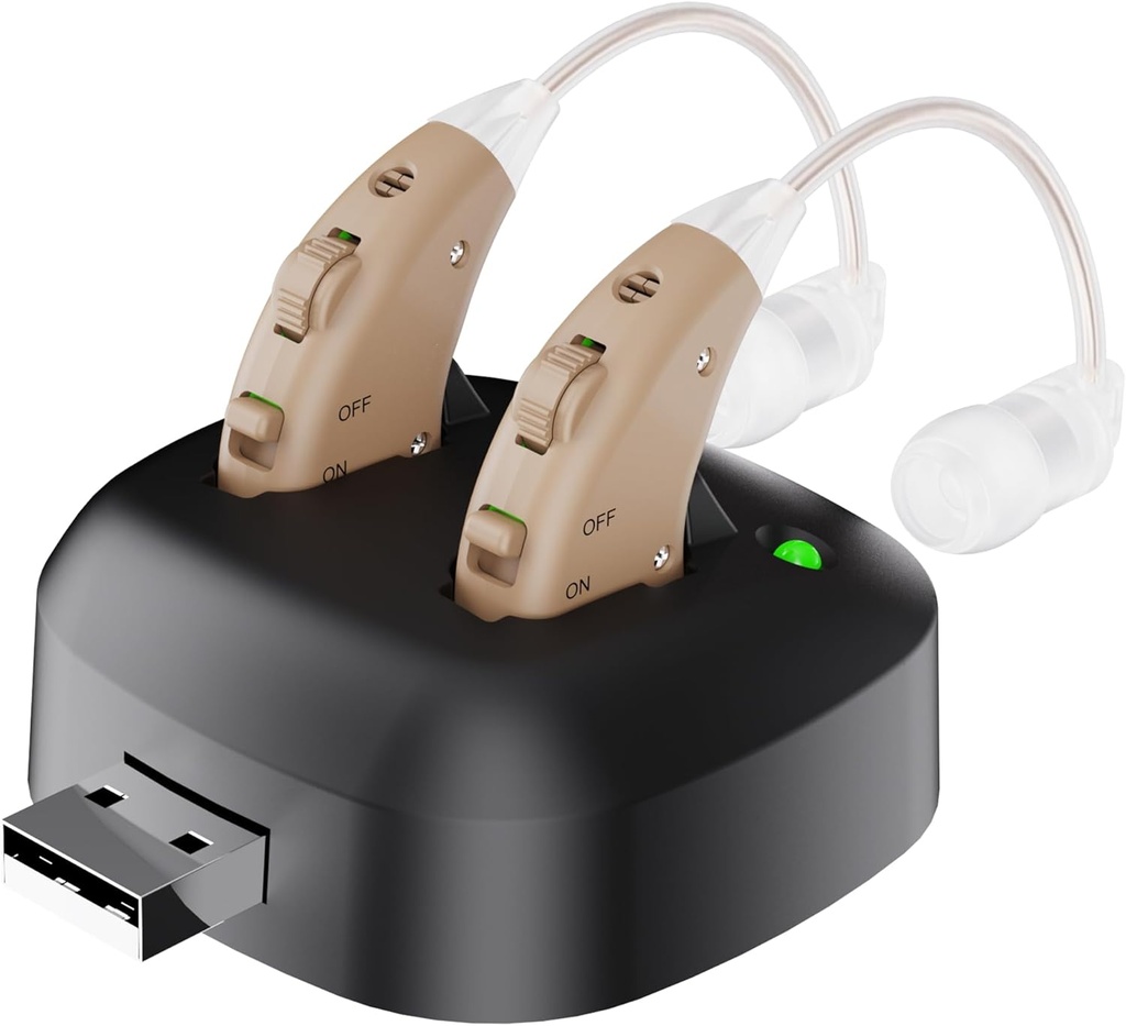 Digital Hearing Amplifier - Rechargeable Behind the Ear Personal Hearing Enhancement Sound Amplifier Pair, BTE Digital Hearing Amplifier with USB Charging Dock by MEDca