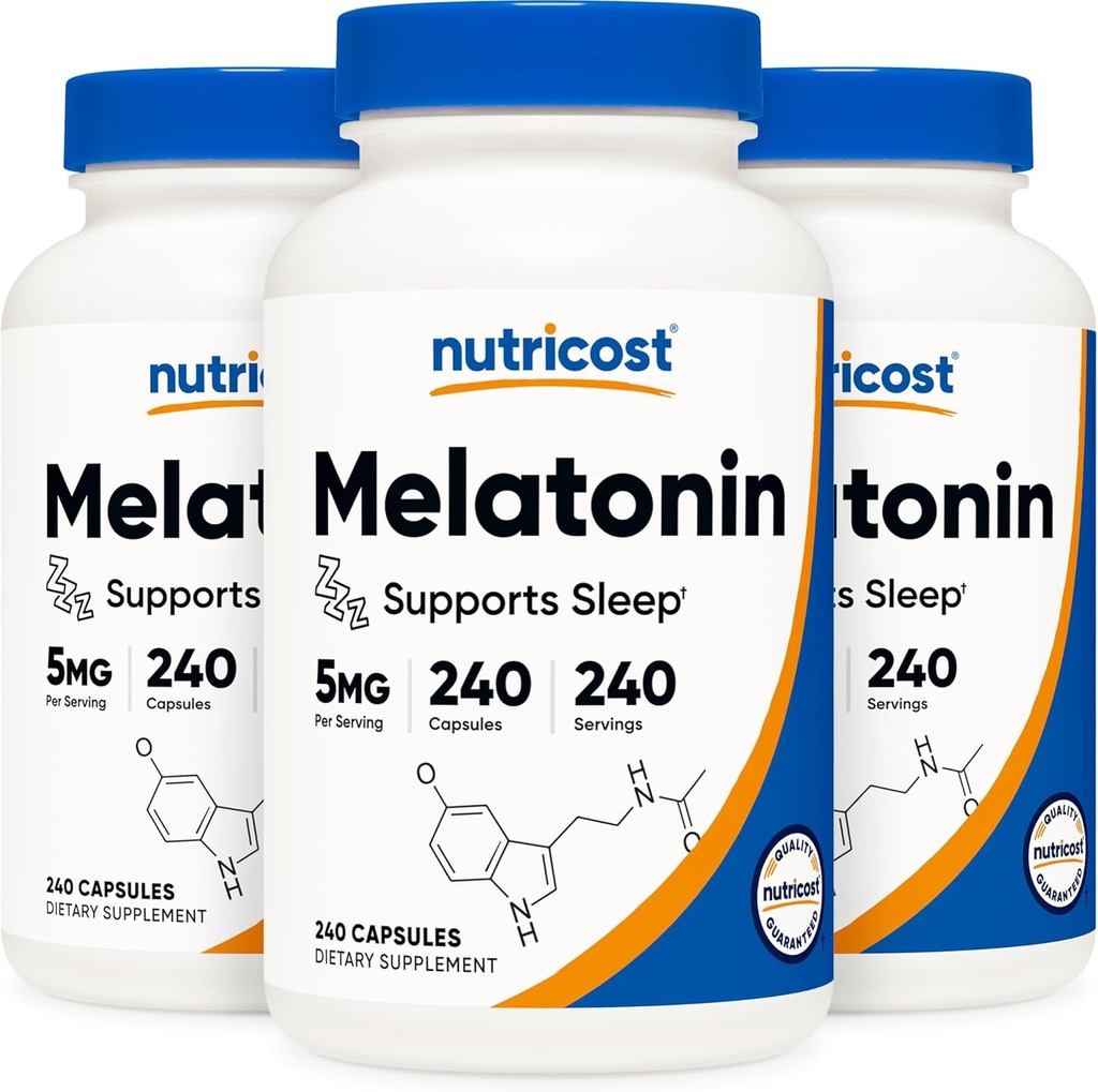 Nutricost Melatonin 5mg, 240 cápsulas (3 botellas)