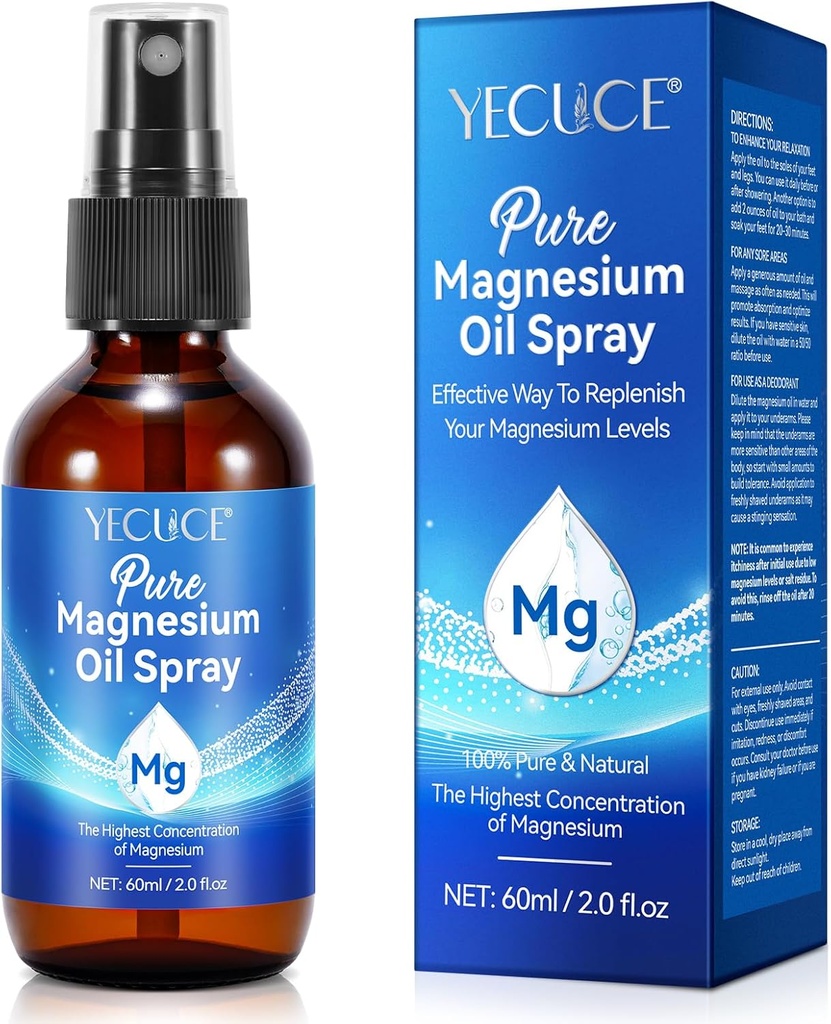 Magnesium Oil Spray - Pure Magnesium - Spray Magnesium for Feet & Sleep (2.02 Fl Oz), Blue