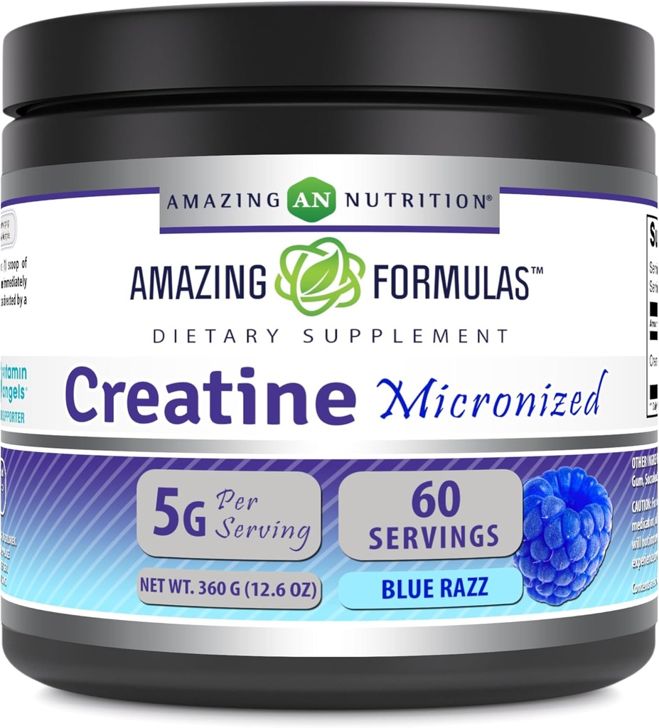 Amazing Formulas Micronized Creatine Monohydrate Powder Suplemento TEN 5000 mg Por Serving TEN Ideal Pre &amp; Post Workout Suplemento TEN Made in USA (12.6 Oz TEN Blue Rasbperry, Blue Raspberry)