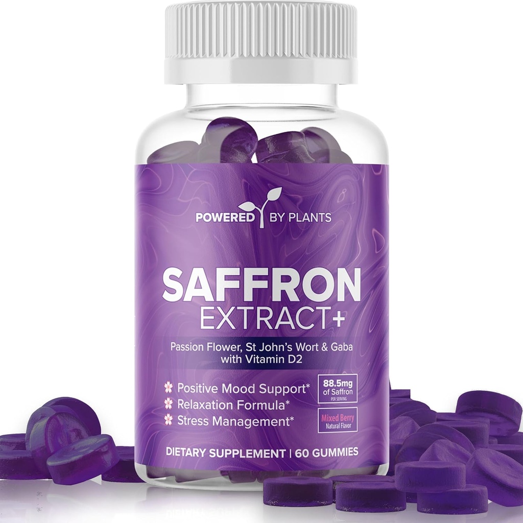 Saffron Extract Gummies with Passionflower & Vitamin D2 - Saffron Supplements for Mood Support, Digestion, " Energy 60 Servings