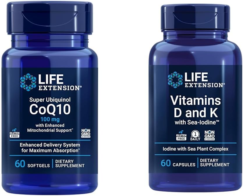 Super Ubiquinol CoQ10 con soporte mitocondrial mejorado " Vitaminas D y K con hielo marino, vitamina D3