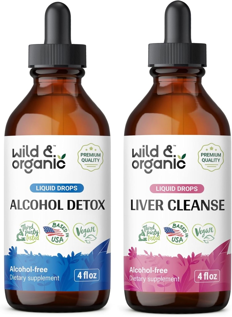 Wild &amp; Organic Alcohol Detox Tincture 4 fl oz &amp; Liver Cleanse Tincture 4 fl oz