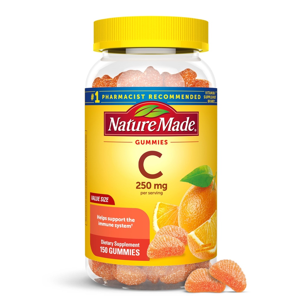 Nature Made Vitamina C 250 mg por por porción, Suplemento dietético para Apoyo Inmunitario, 150 Gummies, 75 Day Supply