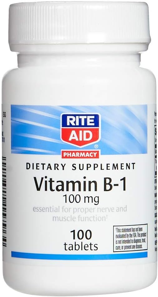 Rite Aid Vitamina B-1 (Thiamine), 100 mg - 100 Tablets ← Esencial para una función adecuada de nervios y músculos