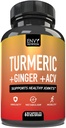 Envy Nutrition Turmeric &amp; Ginger Supplement Capsules with Apple Cider Vinegar - Immunity & Metabolism Support - 95% Curcuminoides, Bioperina (Pepper Negro) para Absorción Superior - 60 Caps