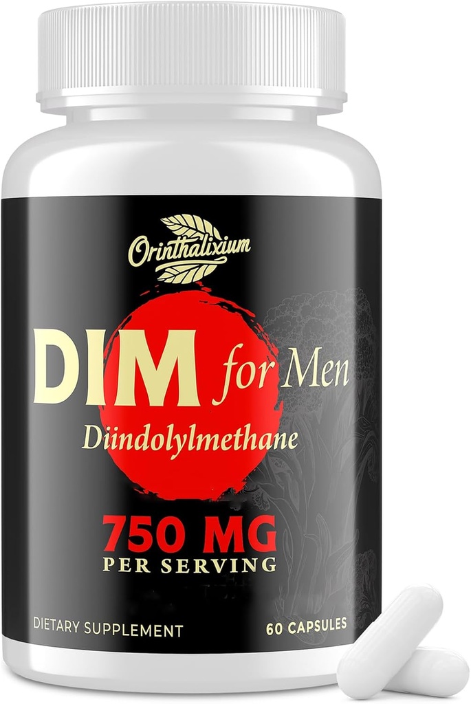 DIM para hombres 750MG – Balance hormonal, Apoyo estrógeno para hombres, Suplemento DIM, Detox, Vitality &amp; Fitness Performance–Chrysin &amp; Black Pepper Extract, 60 cápsulas (1 botella)