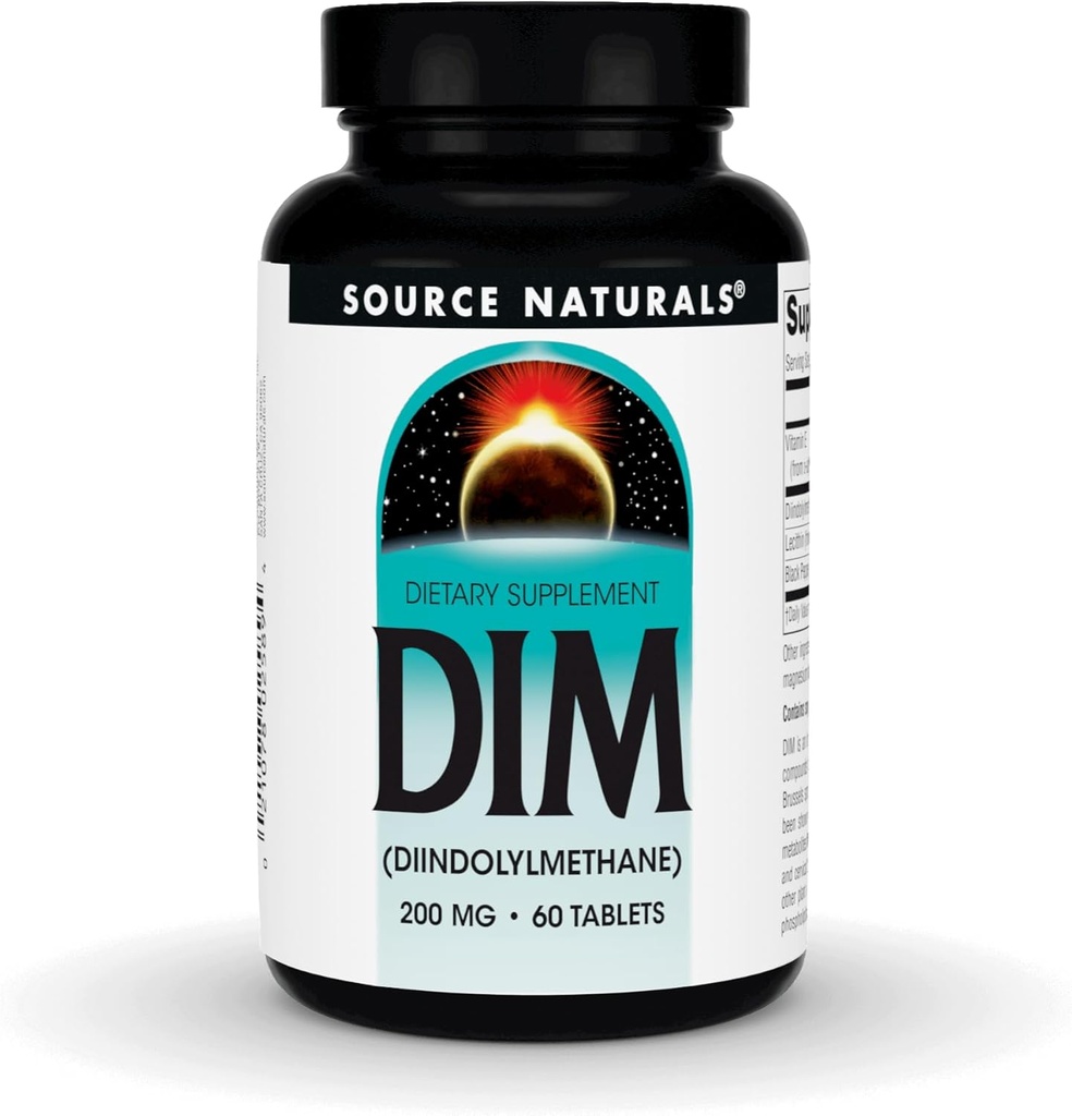 Fuente Naturales DIM, Diindolylmetano 200 mg con BioPerina, Vitamina E &amp; Más - 60 Tabletas