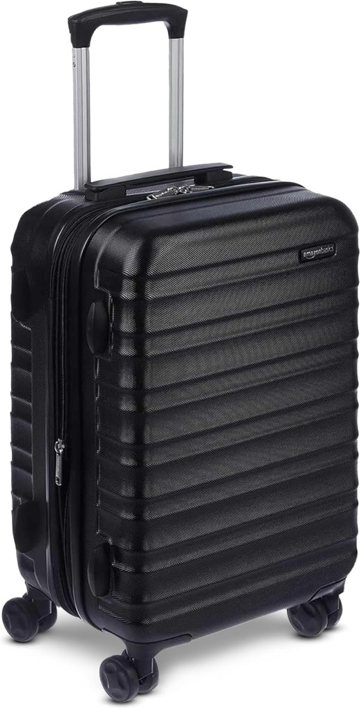 Basics 21" Hardside Carry-On Luggage, Hardshell Suitcase with Wheels, Expandable For Up to 25% More Space, With Scratch-Resistant Surface, Four Multi-directional Ruedas, Negro