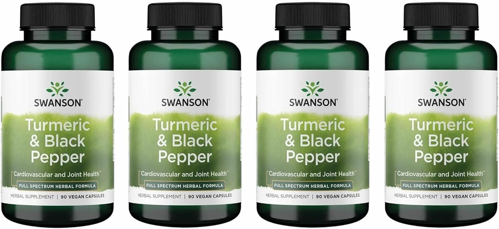 Swanson Premium- Turmeric " Black Pepper - Antioxidante, Digestión " Soporte conjunto - 90 Veg Caps (4 Pack)