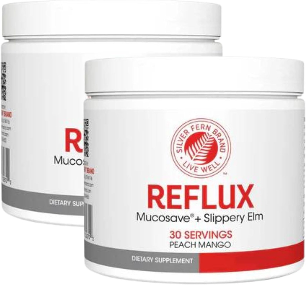 Suplemento Digestivo de Reflujo - Peach Mango Flavor - Cada Tub = 30 Scoops = 30 Servings - Apoyo Mucosal para Problemas Ácidos - con Mucosave FG y Slippery Elm Bark (2 Tubs)