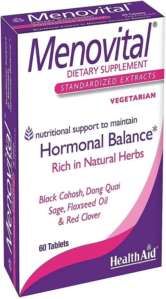 HealthAid Menovital – Twice-Daily Herbal Supplement for Hormonal Balance Support TEN 60 Tablets Vegetarian ← Non-GMO &amp; Gluten-Free