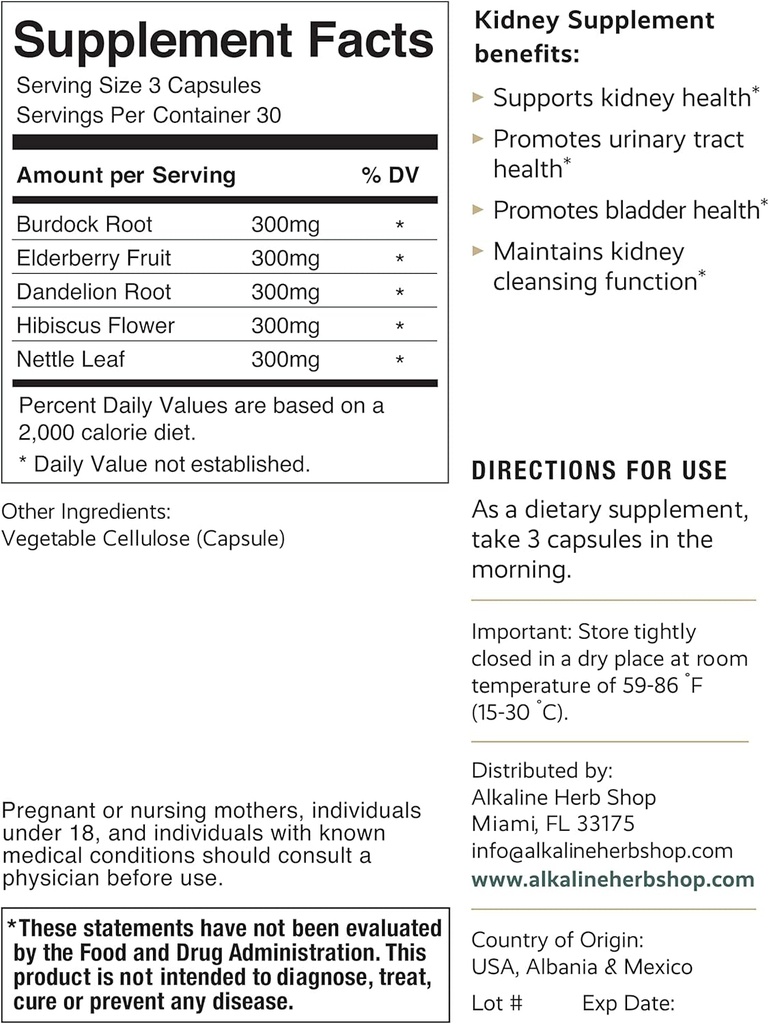 Alkaline Herb Store Kidney Suplemento 90 cápsulas