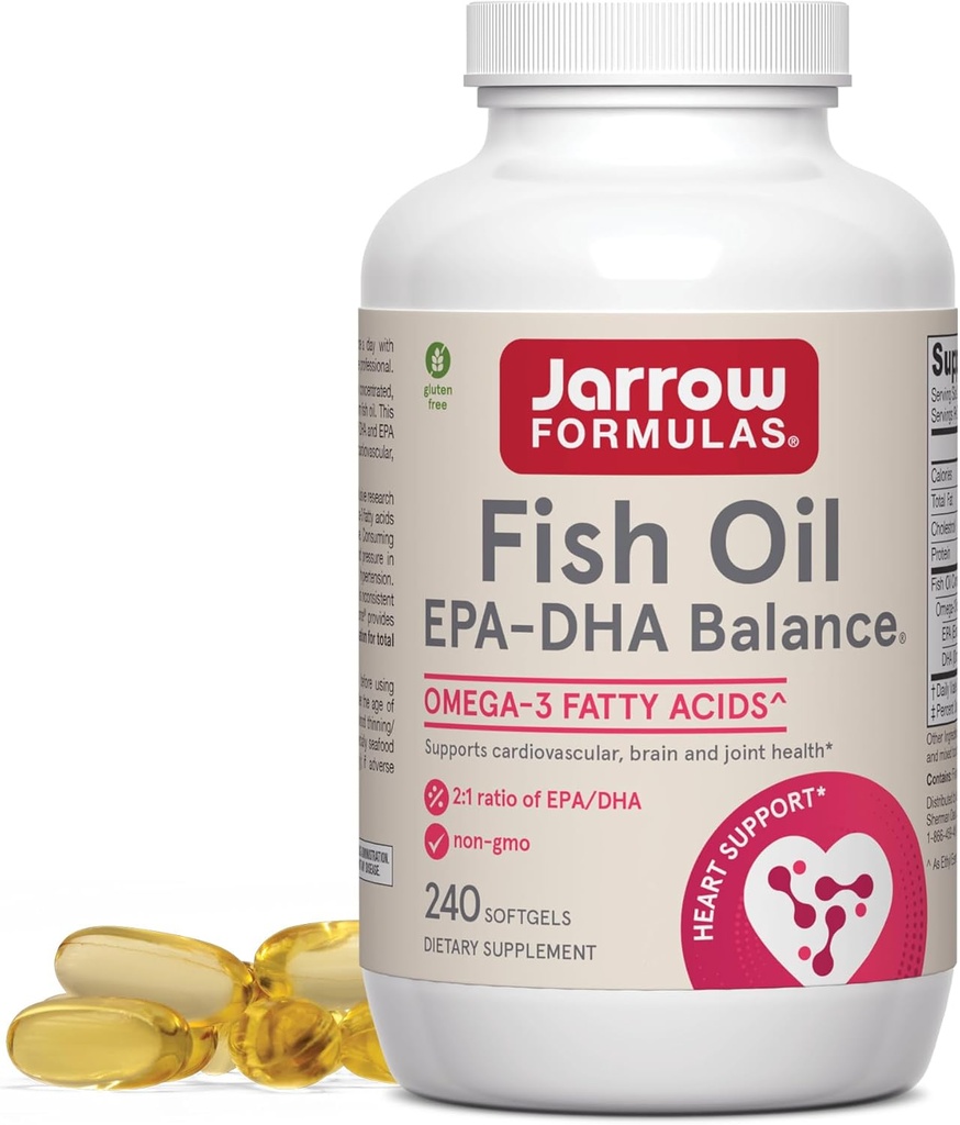 Jarrow Formulas EPA-DHA Balance, 1.200 mg Ácidos grasos Omega-3 para soporte cardiovascular, 240 Softgels, 120 Day Supply