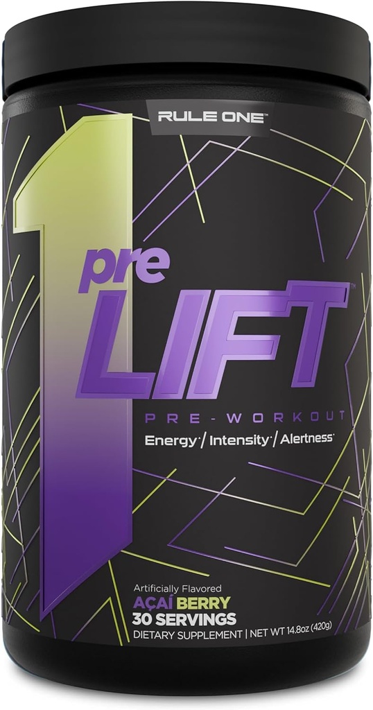 Regla 1 preLIFT Pre-Workout - 6g Citrulline, 3.2g Beta Alanine, 3 Fuentes de Caffeine + 20 Otros para Energía, Alerta, " Resistencia (30 Servimientos, Acai Berry)