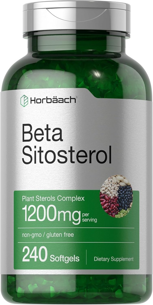 Horbäach Beta Sitosterol 1200mg  240 Softgel Capsules  Mega Strength ANTE Plant Sterols Complex ← Non-GMO, Gluten Free Supplement