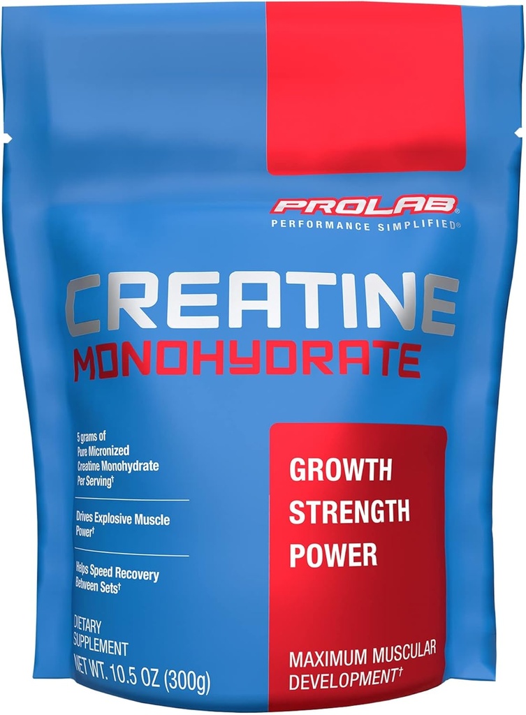 ProLab Nutrition Creatine Monohydrate Micronized Powder, 5G de Pure Creatine for Muscle Strength, Power & Endurance, Fast Absorbing, Unflavored, (300g) (60 Servings)