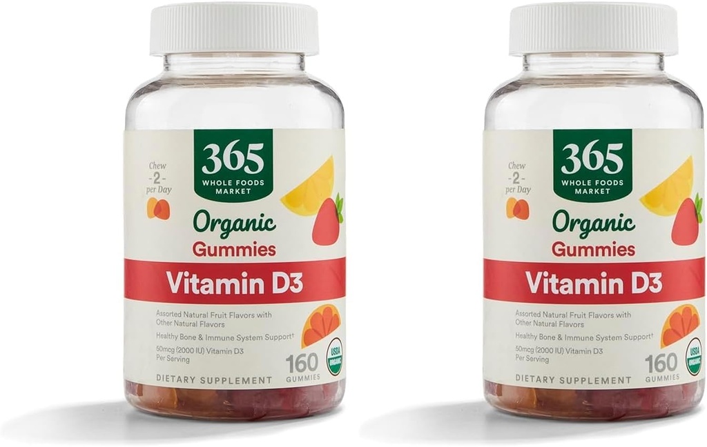 365 by Whole Foods Market, Organic Vitamin D3 Gummy, 160 Cuenta (Pack of 2)