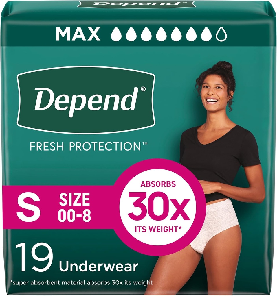 Dependiendo Protección Fresco Adult Diapers, Incontinencia & Postpartum Bladder Leak Underwear for Women, Disposable, Máximo, Pequeño, Blush, 19 Conde, Packaging May Vary
